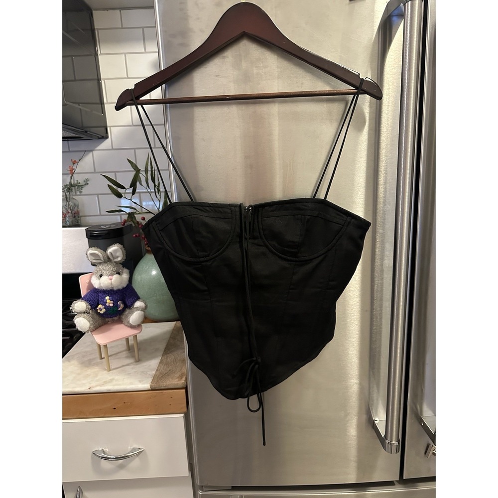 Festival Corset Black Boned Zip Back Front Tie Formed Breasts